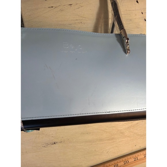 Beijo Shoulder Bag Womens Medium Blue Black Patent Y2K Structured Satchel - Picture 5 of 8